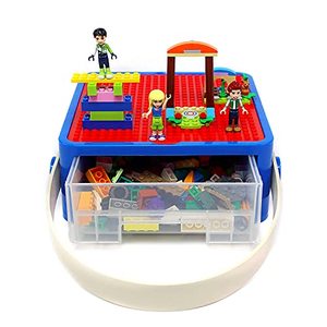 lot 25046 image: Bins & Things Lego Storage, Bin Box Organizer - Kids Toy Storage Containers - Small Brick Shaped Tub Organizers for Legos, Barbie Dolls, Hot Wheels and Beyblade- Anti-Lego Mess Organizer (Blue & Red)