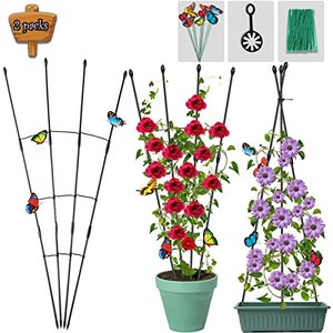lot 25049 image: Garden trellis for climbing plants outdoor & indoor, Obelisk Trellis and tomato cage 2 shapes Rustproof plant support for indoor plants trellis for potted plants with 5pcs decorative butterfly (2Pack)