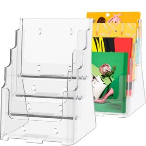 lot 25053 image: MaxGear Brochure Holder 4 Tier 6x8 inches 2 Packs Brochure Display Stand Flyer Holder Acrylic Brochure Holders Clear Pamphlet Holder Display Stand Literature Holder Wall Mount or Countertop