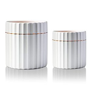 lot 25055 image: Mozing Ceramic Pots for Plants - Planters for Indoor Flower Set - 2 Packs of Cute Small Plant Pots for Planting with Drainage Hole for Modern House, Office Decor (4.8  6 Inch, White)