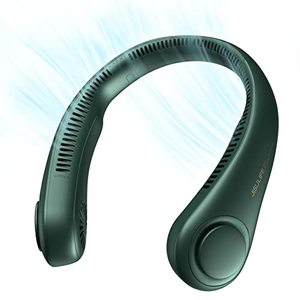 lot 25056 image: JISULIFE Portable Neck Fan, Hands Free Bladeless Fan, 4000 mAh Battery Operated Wearable Personal Fan, Leafless, Rechargeable, Headphone Design, USB Powered Desk Fan,3 Speeds-Dark Green