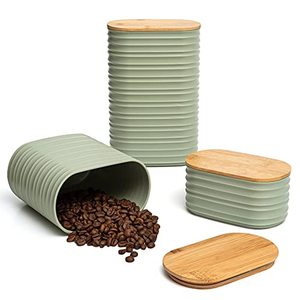 lot 25058 image: Mixpresso 3 Piece Set Of Airtight Coffee And Sugar Plastic Canister Set With Bamboo Lid , Decorative Container, Kitchen Decor For Counter