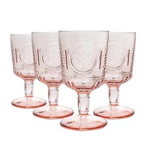 lot 25060 image: Bormioli Rocco Romantic Set Of 4 Stemware Glasses, 10.75 Oz. Colored Crystal Glass, Cotton Candy Pink, Made In Italy.