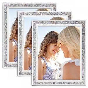 lot 25065 image: Fixwal 8x10 Picture Frames Set of 3, Table Top, Crystal Colored Trim, with Tempered Glass, for Wedding, Tabletop Display or Gift Picture Frame, with Horizontal or Vertical Placement