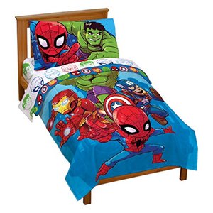 lot 25068 image: Jay Franco Marvel Super Hero Adventures Avengers Heroes Amigos 4 Piece Toddler Bed Set � Super Soft Microfiber Bed Set � Bedding Features Captain America, Hulk, Iron Man, & Spiderman