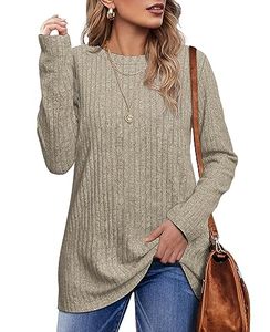 lot 25085 image: XIEERDUO Womens Shirts Long Sleeve Tunic Tops To Wear With Leggings Casual Apricot M