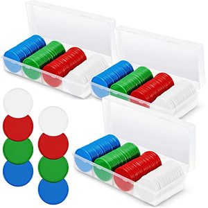 lot 25086 image: QUANTITY NOT VERIFIED  300 Pieces Plastic Poker Chips with Storage Box Counters Chip Poker Chips Set for Adults Poker Game Counters Kids Game Bingo Learning Math Counting Play, Four Colors, Red Blue Green White