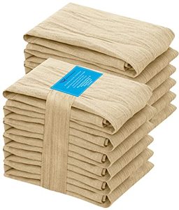 lot 25088 image: RUVANTI Flour Sack Towels 12 Pack 28x28 Inch, 100% Cotton Tea Towels, Reusable Kitchen Towels, Machine Washable, Absorbent Bar Towels - Dish Cloth Perfect for Drying Dishes & Cleaning - Camel