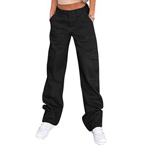 lot 25089 image: WORN, HAS PET HAIR ON IT  Lepunuo Cargo Pants for Women High Waisted Casual Pants Baggy Stretchy Wide Leg Y2K Streetwear with 6 Pockets Black