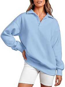 lot 25102 image: Caracilia Sweatshirts for Women Fleece Oversized Pullover Casual Loose Fit Hoodies Warm Hoodie Sweatshirt Sweaters Fall Winter Henley 2023 Cute Dressy Shirt Teen Girls C113A8-qianlan-M Light Blue
