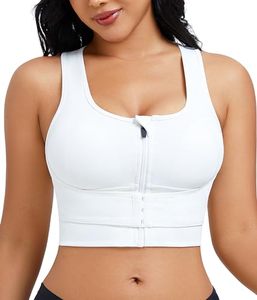 lot 25119 image: URSEXYLY Zip Front Sports Bras for Women Removable Padded Yoga Bra High Support for Fitness Workout Running Tank Tops (3X-Large, White)