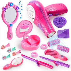 lot 25235 image: JOYIN 17Pcs Girls Beauty Salon Set, Pretend Play Doll Hair Stylist Toy Kit with Hairdryer, Mirror, Curling Iron and Other Accessories for Kids Toddler Fashion Cutting Makeup Party Favor, Birthday Gift