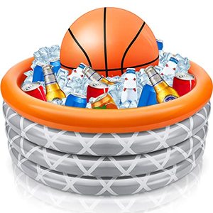 lot 25243 image: Honoson Basketball Party Supplies Basketball Inflatable Cooler 14 x 29.5 Inch Food Drink Container for Basketball Sports Themed Ice Serving Bar for Kids Birthday Pool Summer Beach Decoration (1 Pcs)