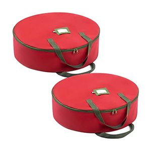 lot 25251 image: Zober Christmas Wreath Storage Container - 24 Inch Wreath Bag For Artificial Wreaths - Dual Zippered Wreath Storage WStrong, Durable Handles - 2 Pack (Red)