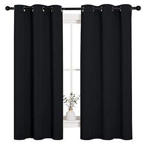 lot 25252 image: NICETOWN Halloween Pitch Black Solid Thermal Insulated Grommet Blackout CurtainsDrapes for Bedroom Window (2 Panels, 42 inches Wide by 63 inches Long, Black)