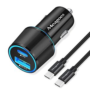 lot 25253 image: Meagoes USB C Car Charger, 48W 2-Port Fast Charging Adapter with PD&QC3.0 Compatible for iPhone 15 Pro MaxSamsung Galaxy S23S22S21S20 PlusUltraS10Note 2010, iPad Pro, Google-3.3ft Type C Cord