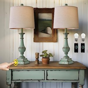 lot 25258 image: PORTRES 25.75 3 - Way Dimmable Touch Lamps Set of 2 for Bedroom Rustic Bedside Lamp with USB Ports for Living Room Kids Room Study Room Green