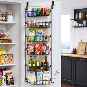 lot 25259 image: Over the Door Pantry Organizer, Metal Over the Door Organizer, 6-Tier Pantry Door Organizer Spice Rack for Easy Install, D5.1xW18xH50.4inch Pantry Door Storage, Black