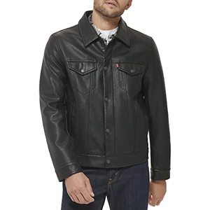 lot 25264 image: Levis Mens Faux Leather Classic Trucker Jacket, New Black, small