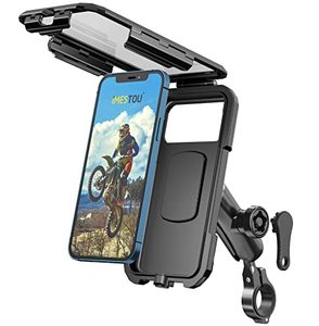 lot 25271 image: iMESTOU Anti-Theft Waterproof Motorcycle Phone Mount Bike Mobile Holder Double Socket Arms Aluminium Base Fit to HandlebarRear-View Mirror Pole for 3.5-6.1 Cellphones (S)