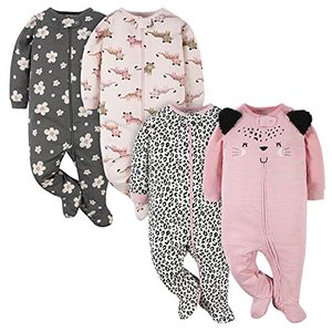 lot 25273 image: Gerber Baby Girls 4 Pack Sleep N Play Footie Leopard Pink Newborn