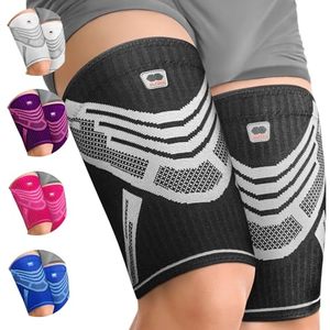 lot 25291 image: Thigh Compression Sleeve (Pair) Quad, Groin and Hamstring Support. Upper Leg Sleeves for Men and Women. Thigh Braces for Thigh Pain. Upper Thigh Wrap for Pulled Muscle Relief Black M