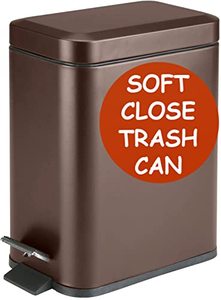 lot 25298 image: Homie Soft Close, Slim Trash Can 2.6 Gallon with Anti - Bag Slip Liner and Lid, Use as Mini Garbage Basket, Slim Dust Bin, or Decor in Bathroom, Restroom, Kitchen, or Bedroom (Bronze)