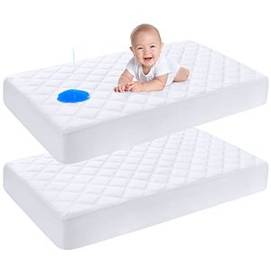 lot 25306 image: Yoofoss Waterproof Crib Mattress Protector 2 Pack, Quilted Crib Mattress Pad Cover Ultra Soft and Breathable, Machine Washable Toddler Mattress Protector for Standard Baby Crib Size 52x28