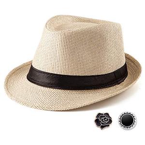lot 25311 image: Straw Fedora Hats for Men - Beige Hat for Men Summer Casual Fedora Hat with Band (One Size 7 14, fits Head Circumference 22 - 22 78)