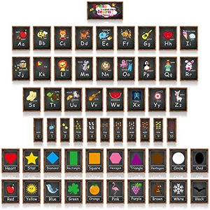 lot 25315 image: 58 Pieces Educational Preschool Cards Kids Early Learning Poster Alphabet Number Colors and Shapes Bulletin Board Decoration Kindergarten Classroom Learning Card with Glue Point Dot (Stylish Style), quantity not verified