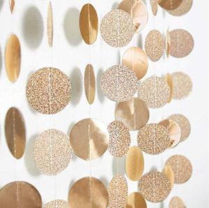 lot 25331 image: Cheerland Glitter Champagne Gold Garland Party Decorations Hanging Circle Dot Banner Streamer Backdrop Decor Wedding Birthday Bday Engagement Bridal Bachelorette Ramadan EID Graduation Party Supplies...only 2 strings