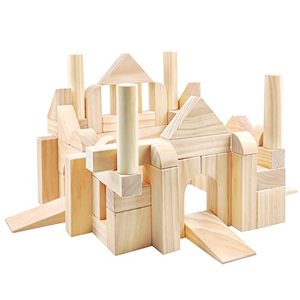 lot 25336 image: Onshine Large Wooden Blocks for Toddlers 1-3, 64 Pieces Big Wood Building Blocks Set with Wooden Storage Box, Large Toddler Blocks Building and Stacking Toys Construction Set