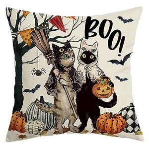 lot 25341 image: AACORS Halloween Pillow Cover 18X18 Inch Pumpkin Cat Bat Tree Boo Decoration Holiday Farmhouse Pillow Case Decor for Home Sofa Couch AA207-18