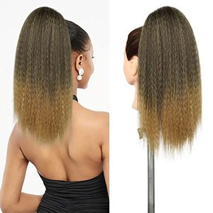 lot 25355 image: WIGNEE Kinky Straight Ponytail Wrap Around Long Ponytail Extension Natural Black Yaki Ponytail Extension for Black Women Pony Tails Hair Extensions (Mixed Ombre 1B27, 16 Inches)