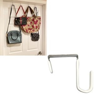 lot 25358 image: Evelots Over The Door Hooks for Wide Doors, 4 Pack Heavy Duty White Rubber Coated Metal Door Hanger Hook for Hanging Clothes, Towels, Coats, Hats in Bathroom, Bedroom, or Office