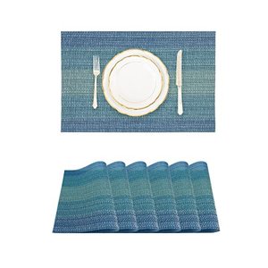 lot 25457 image: Canglifull Placemats Set of 6, Vinyl Woven Placemats, Beautiful Washable and Durable Non-Slip Table Placemats, IndoorOutdoor Placemats (Blue, 6)
