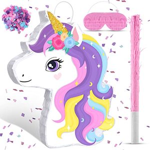 lot 25462 image: Small Unicorn Pinata with Pinata Stick Blindfold and Confetti Rainbow Unicorn Piata for Girls Birthday Party Pink Unicorn Party Supplies for Princess Parties Fiestas Decorations (Unicorn)