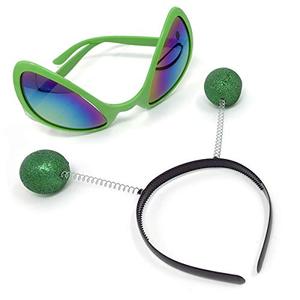 lot 25469 image: Cheerin Green Alien Glasses Martian Headband Set Costume Party Favors Accessories Head Boppers Alien Sunglasses for Adults and Kids