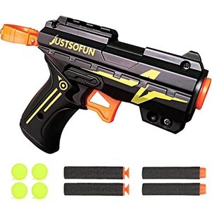 lot 25473 image: DODOOS Mini Blaster Toys Shooting Game Launcher Toy for Kids, 8pcs Refill Soft Foam Bullets for Girls and Boys Gifts Birthday Party (Black)