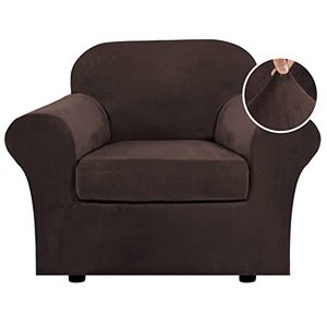 lot 25479 image: H.VERSAILTEX Rich Velvet Stretch 2 Piece Chair Cover Chair Slipcover Sofa Cover Furniture Protector Couch Soft with Elastic Bottom Chair Couch Cover with Arms, Machine Washable(Chair,Brown)