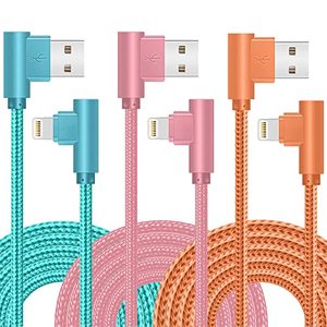 lot 25497 image: iPhone Charger, 3 Pack  ORANGE CHARGER SLIGHTLY DAMAGED  10FT 90 Degree Charging Cable MFi Certified USB Lightning Cable Nylon Braided Fast Charging Cord Compatible for iPhone 14131211XMax8766S55SSEPlusiPad (10FT)