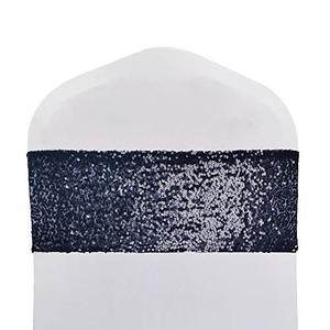 lot 25498 image: SheYang High Elastic Sequin Chair Sashes Bling Bling Chair Sashes Soft Strecth Sequin Material Shining Sequin Chair Bows for Party Decoration Home (12PCS, Black)