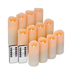 lot 25502 image: Enido Flameless Waterproof Led Candles, Battery Operated with 10-Key Remotes and Cycling 24 Hours Timer For Outdoor, Indoor, Wedding Dcor, Exquisite Pack of 12 (D2.2 x H456)