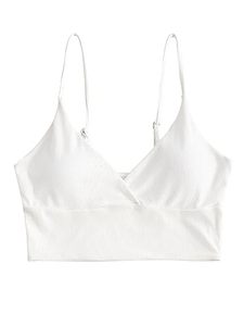 lot 25507 image: ZAFUL Womens Padded V Neck Ribbed Surplice Solid Tankini Bikini Top Swimwear Bathing Tops Only(1-White Tops Only, M)