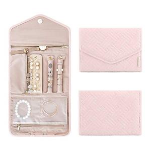 lot 25515 image: BAGSMART Travel Jewelry Organizer Case Foldable Jewelry Roll for Journey-Rings, Necklaces, Bracelets, Earrings, Light Pink