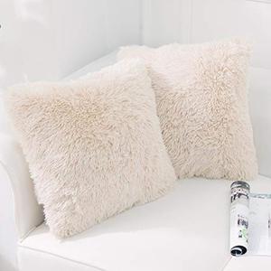 lot 25518 image: NordECO HOME Luxury Soft Faux Fur Fleece Cushion Cover Pillowcase Decorative Throw Pillows Covers, No Pillow Insert, 22 x 22 Inch, Beige, 2 Pack