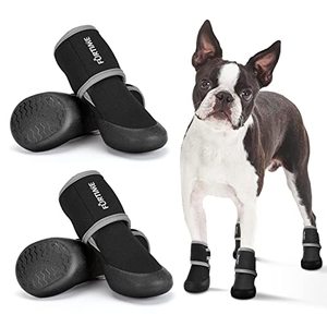 lot 25531 image: FURTIME Dog Shoes Paw Protectors for Small Medium Large Dogs Boots with Reflective Strips Rugged Anti-Slip Rubber Sole for Outdoor Walking Winter Snow 4PCSSet (Black, XS(1.5x1.3)(LW))