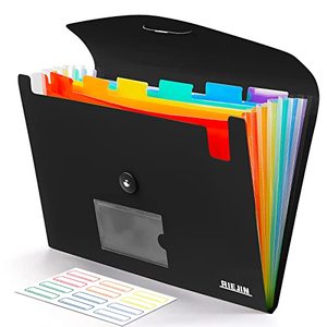 lot 25534 image: Accordian File Organizer 7 Pocket Expanding File Folder with Labels, Plastic Expandable File Folder for Documents Letter Size A4 Papers - Black