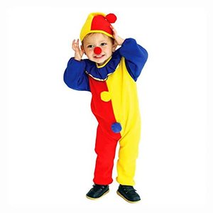 lot 25548 image: QIAONIUNIU Halloween Childs Clown Costume Kids Baby Jumpsuits Toddlers Dress Up with Clown Nose and Clown Hat 3-5 Years Old  NO SIZE ON GARMET 