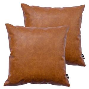 lot 25553 image: HOMFINER Faux Leather Throw Pillow Covers 20x20 inch Set of 2 Thick Cognac Brown Large Decorative Modern Boho Farmhouse Bedroom Living Room Square Cases for Couch Bed Sofa
